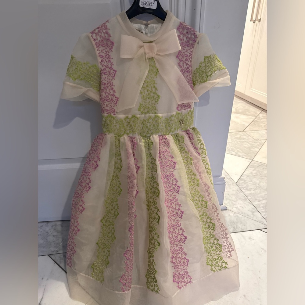 Elie Saab Cream Dress with Pink and Green Accents